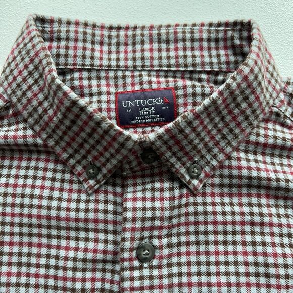Untuckit Men's Button Down Long Sleeve Shirt Red Flannel Plaid Size Large - Picture 6 of 6